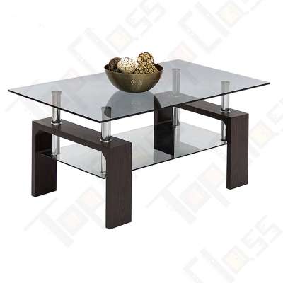 New high quality glass with metal black wooden coffee table